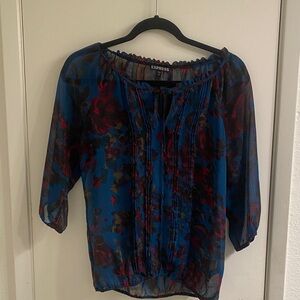 Express Women's Vibrant Blue and Red Blouse